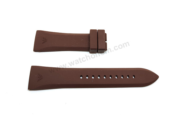 Fits/For Emporio Armani AR0337 , AR4243 , AR4247 - 24mm Brown Rubber Silicone Replacement Watch Band Strap Belt