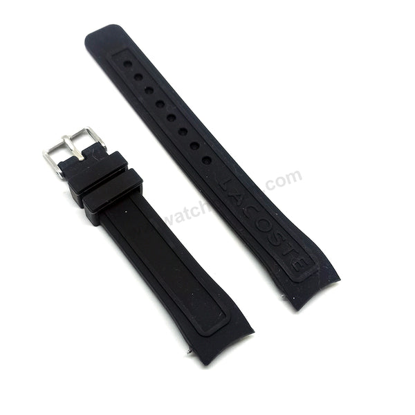 Fits/for Lacoste 2000662 / LC-54-3-27-2272 - 2000671 / LC-54-3-27-2287 - 18mm Black Silicone Replacement Curved End Watch Strap Band Belt
