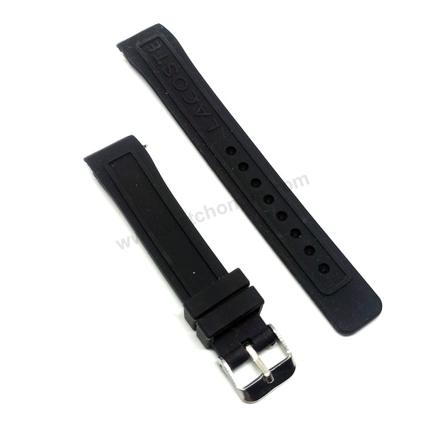Fits/for Lacoste 2000662 / LC-54-3-27-2272 - 2000671 / LC-54-3-27-2287 - 18mm Black Silicone Replacement Curved End Watch Strap Band Belt