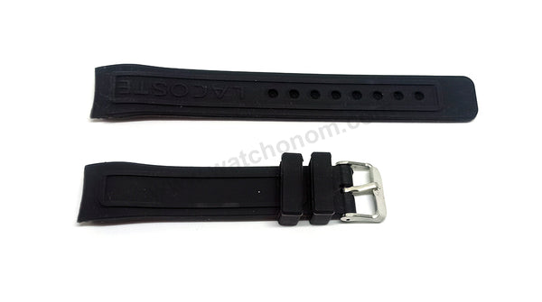 Fits/for Lacoste 2000662 / LC-54-3-27-2272 - 2000671 / LC-54-3-27-2287 - 18mm Black Silicone Replacement Curved End Watch Strap Band Belt