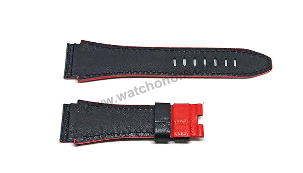 Handmade Black with Red , Orange Line Leather Watch Strap Band Comp. for Seiko Sportura Honda 7T62-0HH0 - SNAA95P2