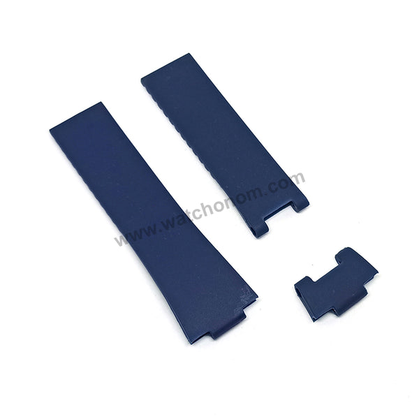 Fits/For Ulysse Nardin HJ-107 - 12mmx25mm Navy Blue Rubber Replacement Watch Band Strap Belt