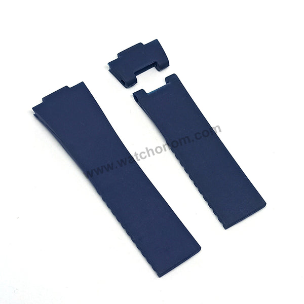 Fits/For Ulysse Nardin HJ-107 - 12mmx25mm Navy Blue Rubber Replacement Watch Band Strap Belt