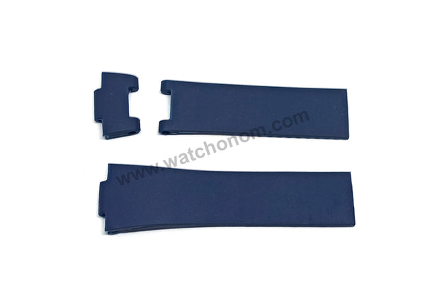 Fits/For Ulysse Nardin HJ-107 - 12mmx25mm Navy Blue Rubber Replacement Watch Band Strap Belt