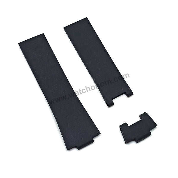 Fits/For Ulysse Nardin HJ-107 - 12mmx25mm Black Rubber Replacement Watch Band Strap Belt
