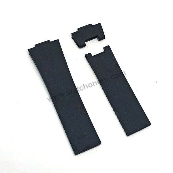 Fits/For Ulysse Nardin HJ-107 - 12mmx25mm Black Rubber Replacement Watch Band Strap Belt