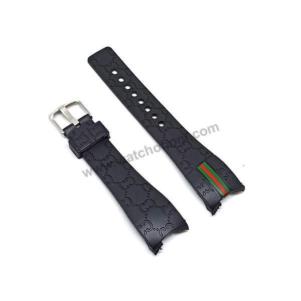 22mm Black Rubber Curved End Replacement Watch Band / Strap - Compatible for Gucci