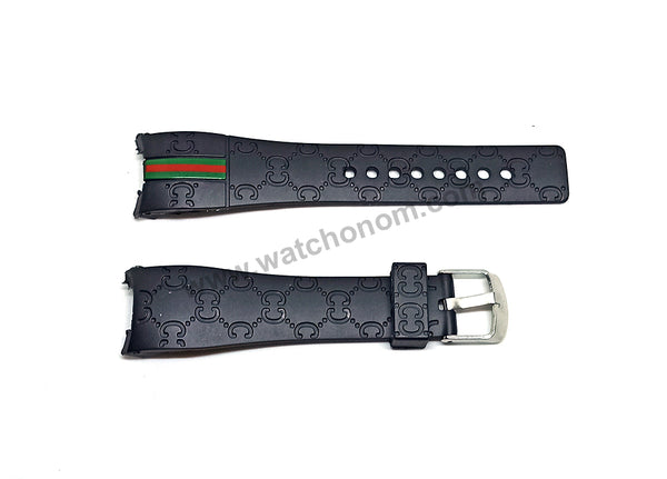 22mm Black Rubber Curved End Replacement Watch Band / Strap - Compatible for Gucci