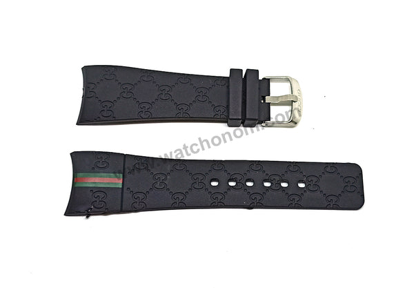 26mm Black Rubber Watch Band / Strap Compatible with Gucci YA114-2/071 i-gucci digital watch 114, 114-2, YA114207, 316L