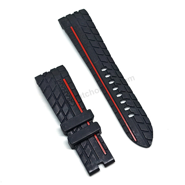 Fits/For Graham Silverstone - 24mm Black Rubber Replacement Tire Pattern Curved end Watch Band Strap Belt