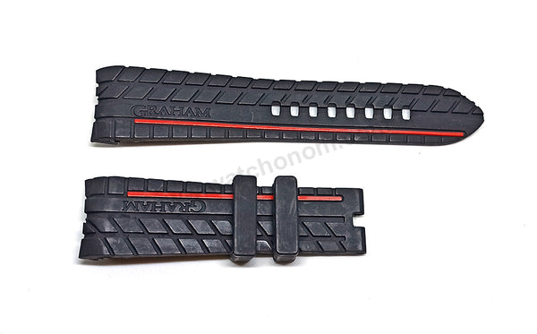 Fits/For Graham Silverstone - 24mm Black Rubber Replacement Tire Pattern Curved end Watch Band Strap Belt