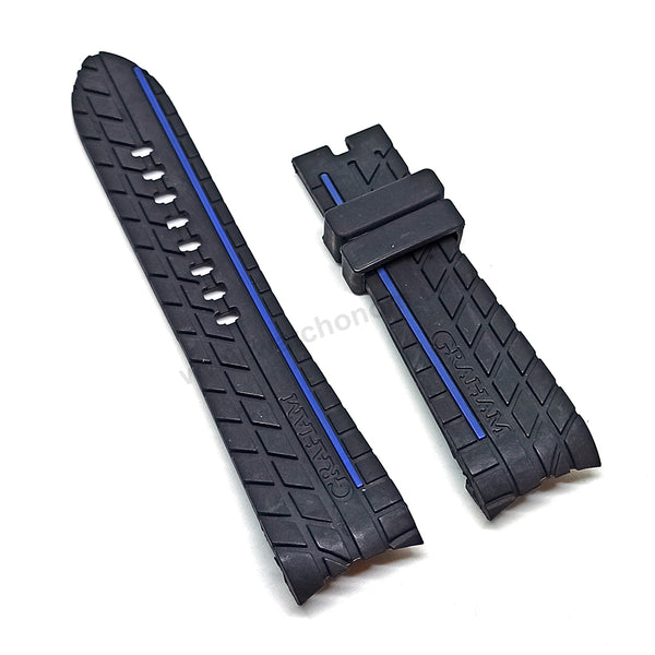 Fits/For Graham Silverstone - 24mm Black Rubber Replacement Tire Pattern Curved end Watch Band Strap Belt