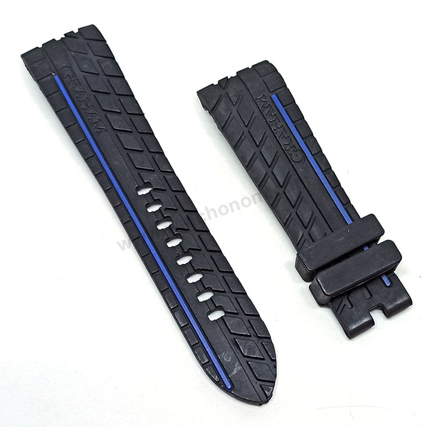 Fits/For Graham Silverstone - 24mm Black Rubber Replacement Tire Pattern Curved end Watch Band Strap Belt
