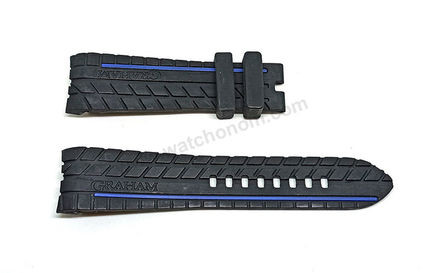 Fits/For Graham Silverstone - 24mm Black Rubber Replacement Tire Pattern Curved end Watch Band Strap Belt