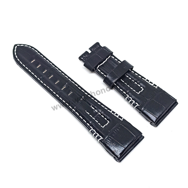 Fits/For Seiko Velatura Kinetic GMT SUN013P1 , 5M65-0AD0 - 26mm Black Leather Replacement Watch Band Strap
