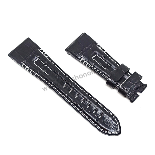 Fits/For Seiko Velatura Kinetic GMT SUN013P1 , 5M65-0AD0 - 26mm Black Leather Replacement Watch Band Strap
