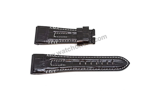 Fits/For Seiko Velatura Kinetic GMT SUN013P1 , 5M65-0AD0 - 26mm Black Leather Replacement Watch Band Strap