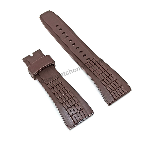Fits/For Seiko Velatura 7T04-0AD0 - SPC122P1 , SPC122- 26mm Brown Silicone Replacement Watch Band Strap