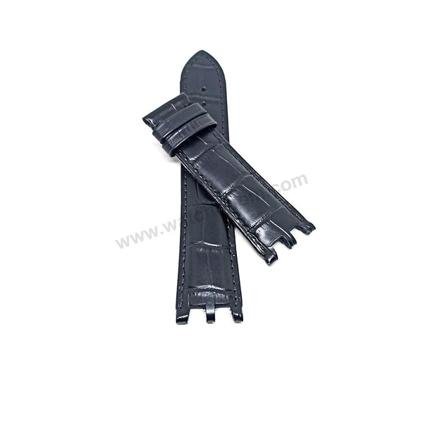 24mm Black Genuine Leather Watch Band Strap Compatible for Versace VERSACE V-RACE DIVER VAK050016 , VAK010016