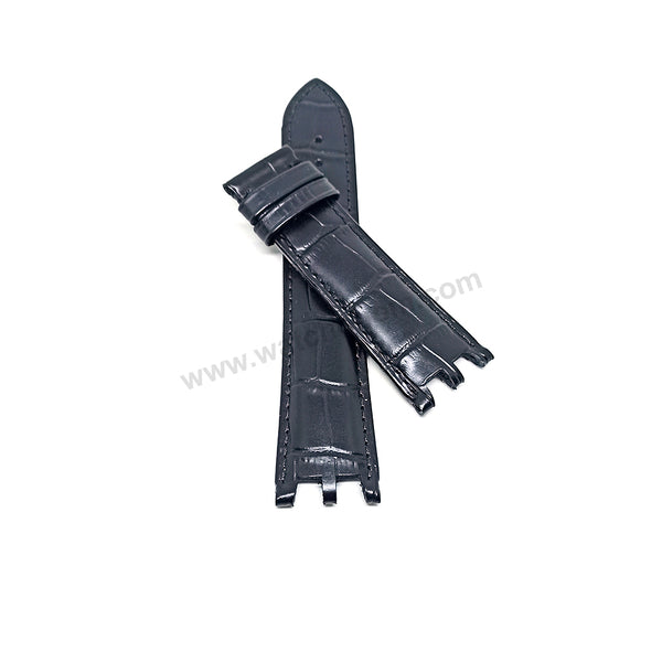 24mm Black Genuine Leather Watch Band Strap Compatible for Versace VERSACE V-RACE DIVER VAK050016 , VAK010016