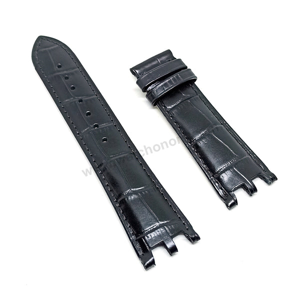 24mm Black Genuine Leather Watch Band Strap Compatible for Versace V-Race 29G98D535S009 , VEAK00118