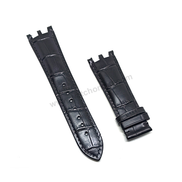 24mm Black Genuine Leather Watch Band Strap Compatible for Versace V-Race 29G98D535S009 , VEAK00118