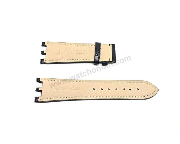 24mm Black Genuine Leather Watch Band Strap Compatible for Versace V-Race VEAK00118 , VAL010016
