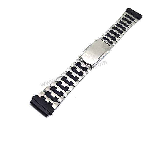 Fits/For Casio AW-44D , DB-810 - 19mm Black Rubber Metal Steel Watch Band / Strap