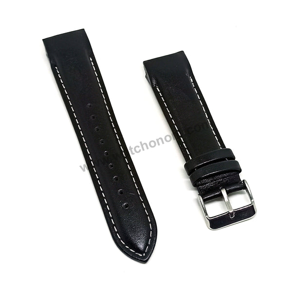 Compatible for Aviator AVW5839G4 , AVW5839G115 , AVW5839G45 , AVW1900G242 - 22mm Black Leather Curved End Replacement Military Watch Band / Strap
