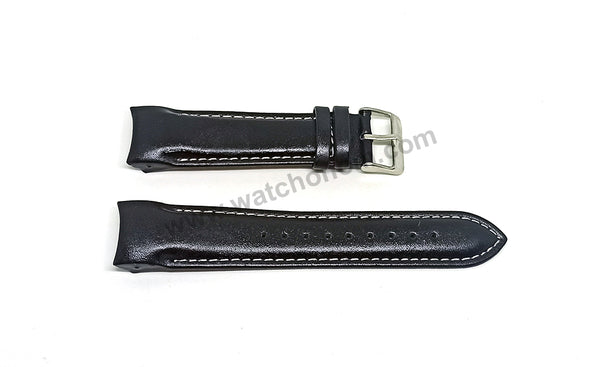 Compatible for Aviator AVW5839G4 , AVW5839G115 , AVW5839G45 , AVW1900G242 - 22mm Black Leather Curved End Replacement Military Watch Band / Strap