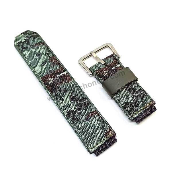 Original Casio G-Shock Wademan DW-9800B , DW-9800BJ , DW-9800AR , DW-9800ARTI Replacement Watch Band Strap - 16mm Green Camoflauge Textile on Leather NOS