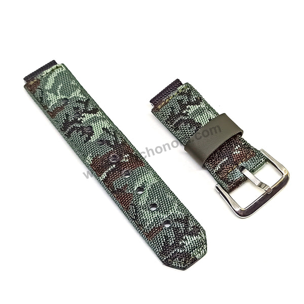 Original Casio G-Shock Wademan DW-9800B , DW-9800BJ , DW-9800AR , DW-9800ARTI Replacement Watch Band Strap - 16mm Green Camoflauge Textile on Leather NOS