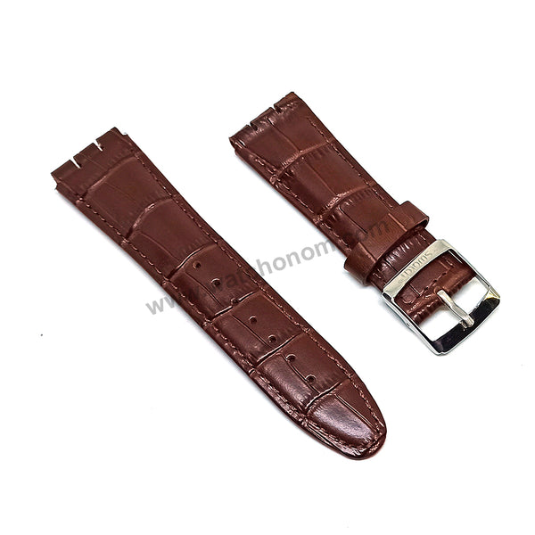 Fits/For Swatch Wrist Watches - 21mm Brown Alligator Pattern Padded Genuine Leather Replacement Watch Strap Band
