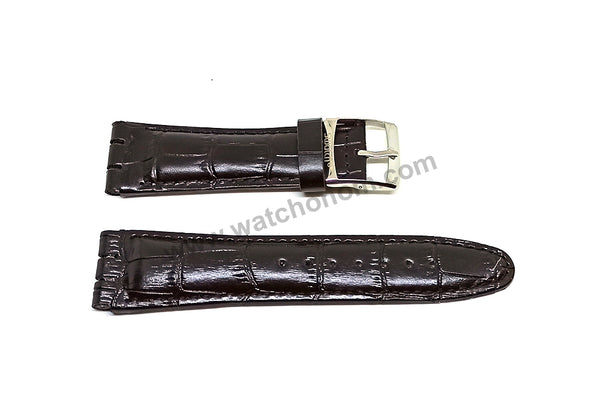 Fits/For Swatch Wrist Watches - 21mm Black Alligator Pattern Padded Genuine Leather Replacement Watch Strap Band