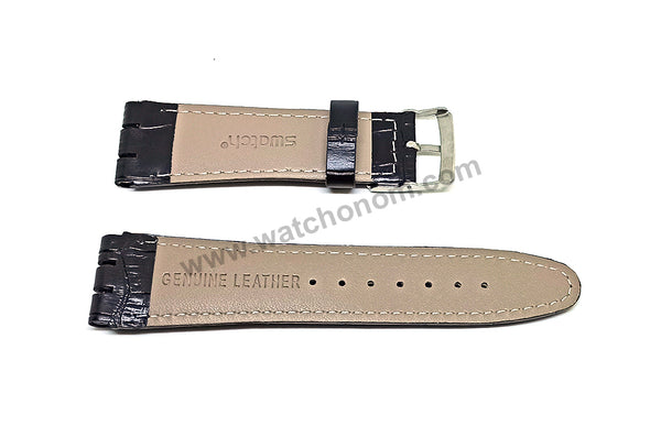 Fits/For Swatch Wrist Watches - 21mm Black Alligator Pattern Padded Genuine Leather Replacement Watch Strap Band