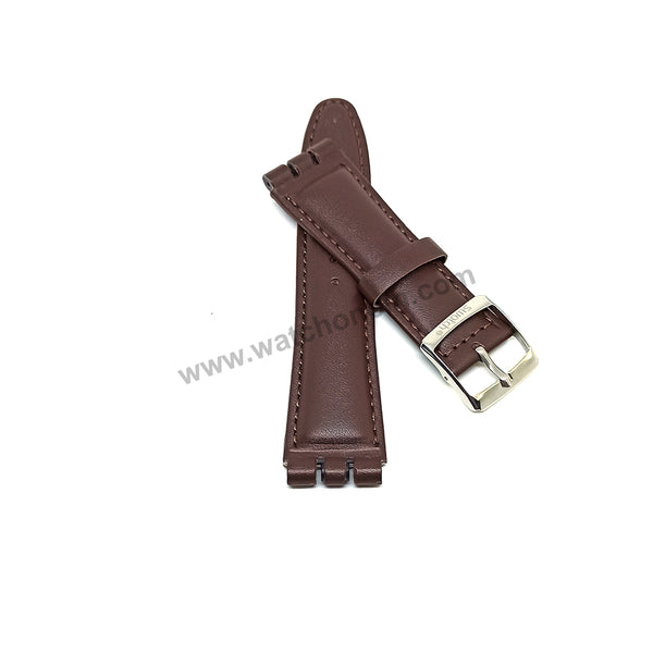 Fits/For Swatch Wrist Watches - 21mm Brown Padded Genuine Leather Replacement Watch Strap Band Belt