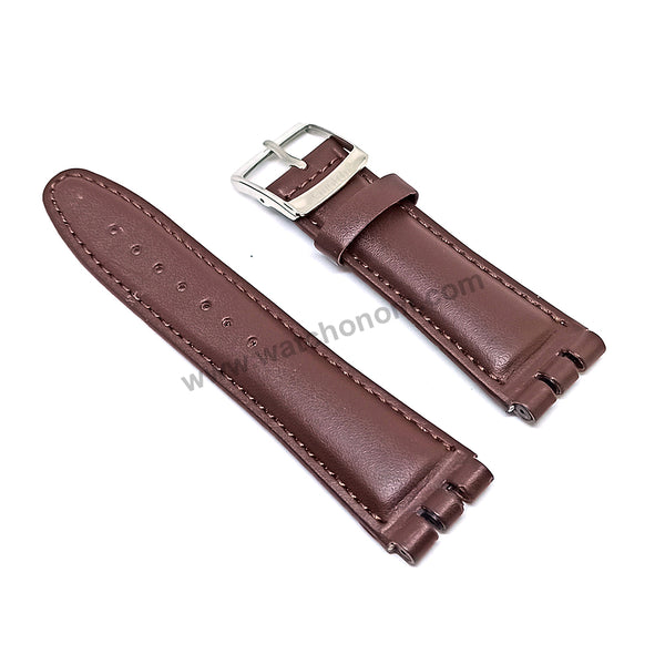 Fits/For Swatch Wrist Watches - 21mm Brown Padded Genuine Leather Replacement Watch Strap Band Belt
