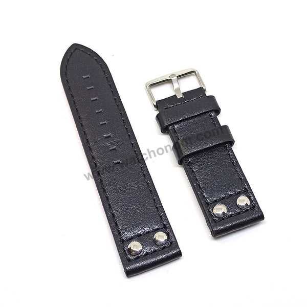 Fits/For Luminox , TW Steel , Aviator / Pilot - 24mm Black Rivet Genuine Leather Replacement Watch Band Strap