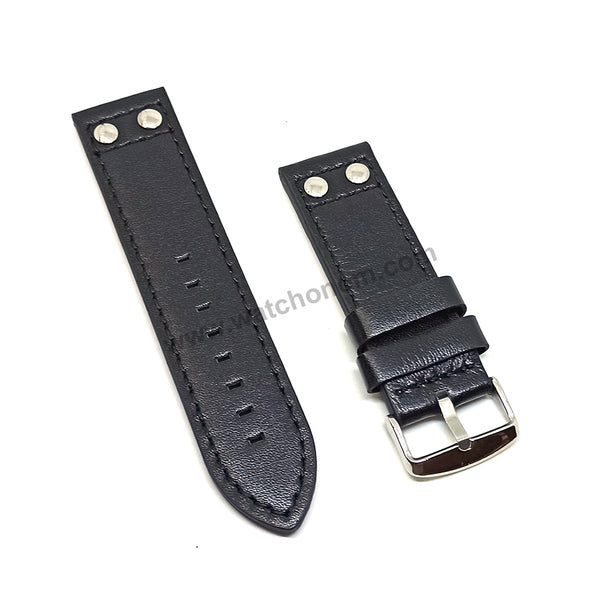 Fits/For Luminox , TW Steel , Aviator / Pilot - 24mm Black Rivet Genuine Leather Replacement Watch Band Strap