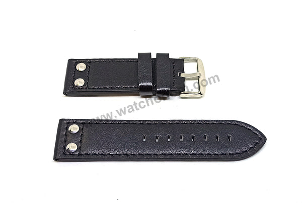 Fits/For Luminox , TW Steel , Aviator / Pilot - 24mm Black Rivet Genuine Leather Replacement Watch Band Strap