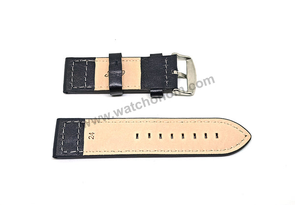 Fits/For Luminox , TW Steel , Aviator / Pilot - 24mm Black Rivet Genuine Leather Replacement Watch Band Strap