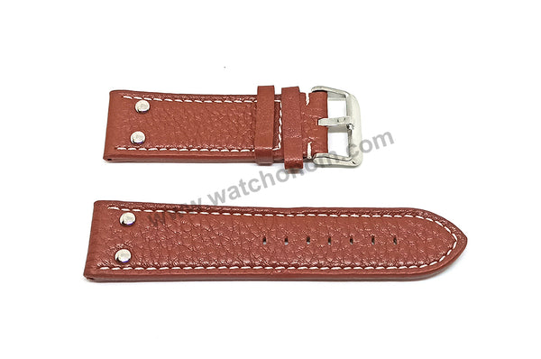 Fits/For Luminox 1879 1920 1921 1925 1927 - 26mm Brown White Stitch Rivet Genuine Leather Replacement Watch Band Strap