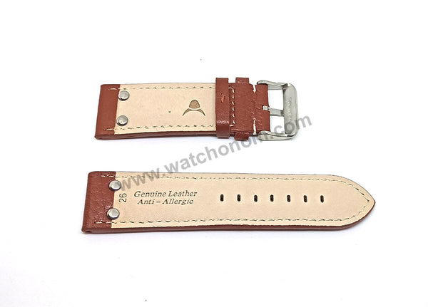 Fits/For Luminox 1879 1920 1921 1925 1927 - 26mm Brown White Stitch Rivet Genuine Leather Replacement Watch Band Strap