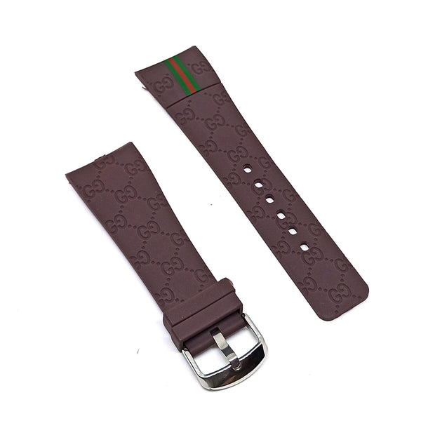 26mm Brown Rubber Watch Band / Strap Compatible with Gucci YA114-2/071 i-gucci digital watch 114, 114-2, YA114207, 316L