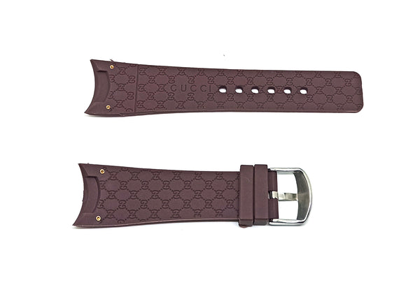 26mm Brown Rubber Watch Band / Strap Compatible with Gucci YA114-2/071 i-gucci digital watch 114, 114-2, YA114207, 316L