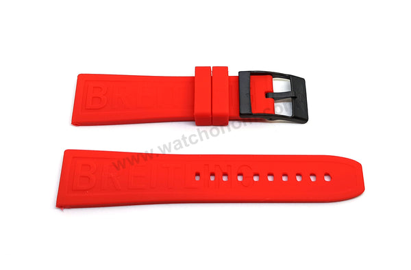 Fits/ For Breitling Diver Pro III 3 - 24mm Red Rubber / Silicone Replacement Watch Band Strap 24-20