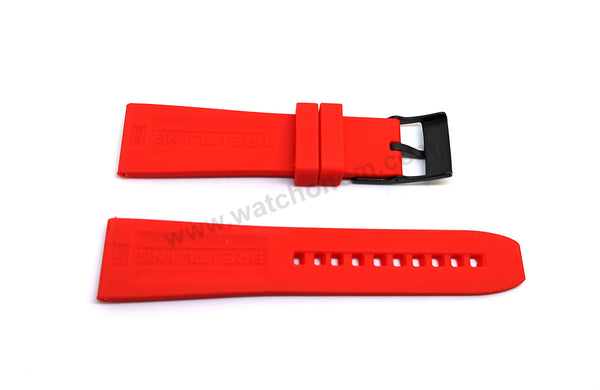 Fits/ For Breitling Diver Pro III 3 - 24mm Red Rubber / Silicone Replacement Watch Band Strap 24-20