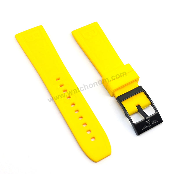 Fits/ For Breitling Diver Pro III 3 - 24mm Yellow Rubber / Silicone Replacement Watch Band Strap 24-20