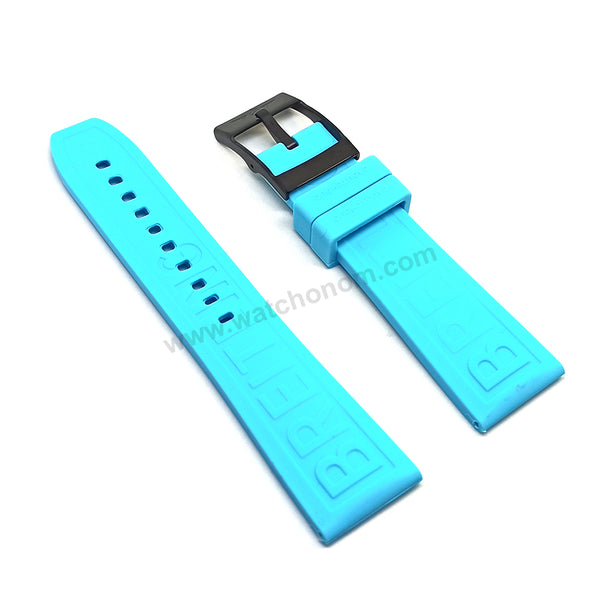 Fits/ For Breitling Diver Pro III 3 - 24mm Light Blue Rubber / Silicone Replacement Watch Band Strap 24-20