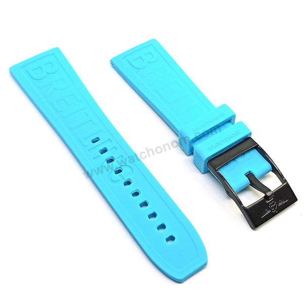 Fits/ For Breitling Diver Pro III 3 - 24mm Light Blue Rubber / Silicone Replacement Watch Band Strap 24-20